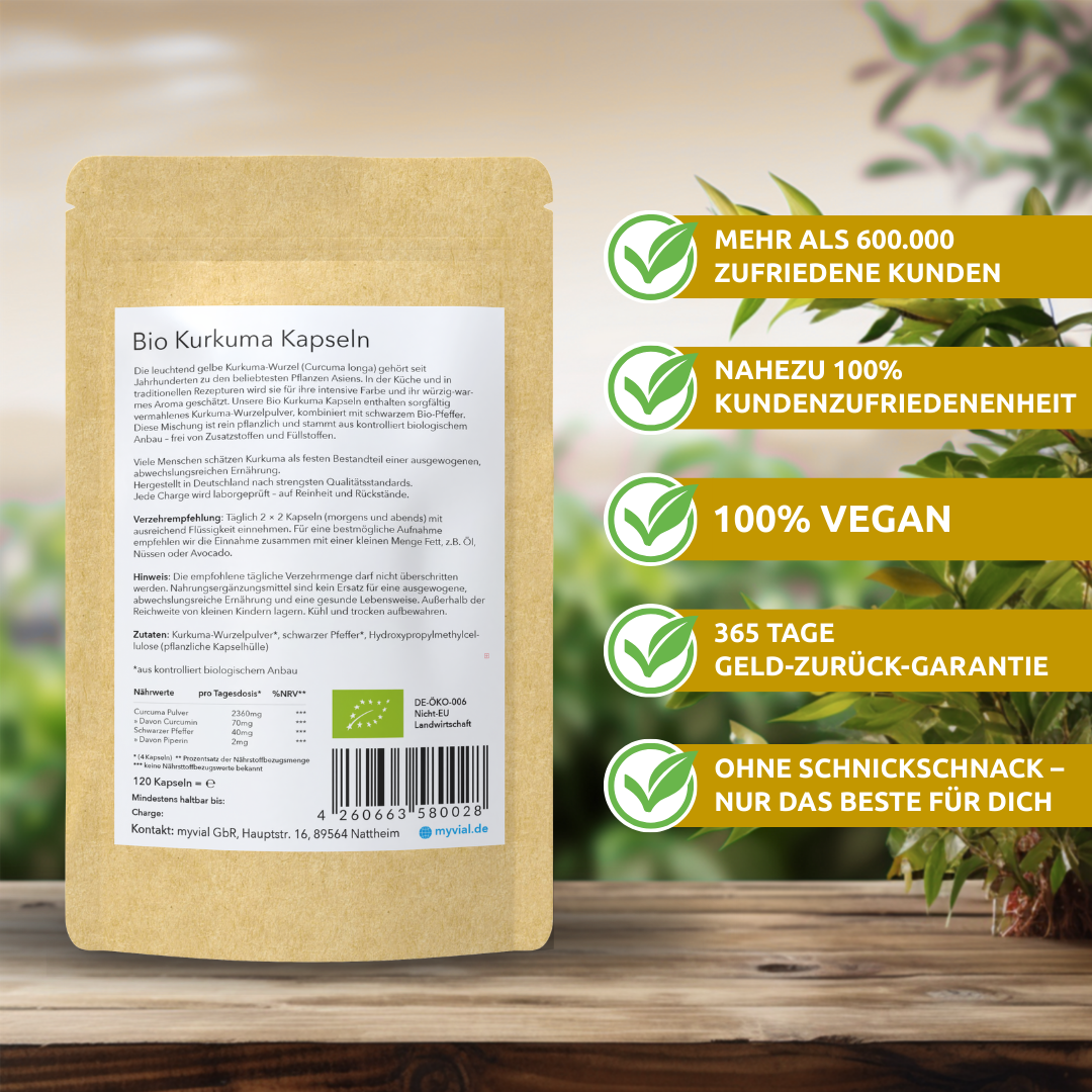 Bio Kurkuma Kapseln mit schwarzem Bio Pfeffer