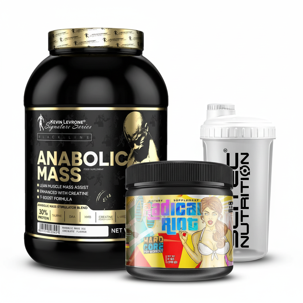 Produktkomposition mit Anabolic Mass, Radical Riot und Scitec Shaker