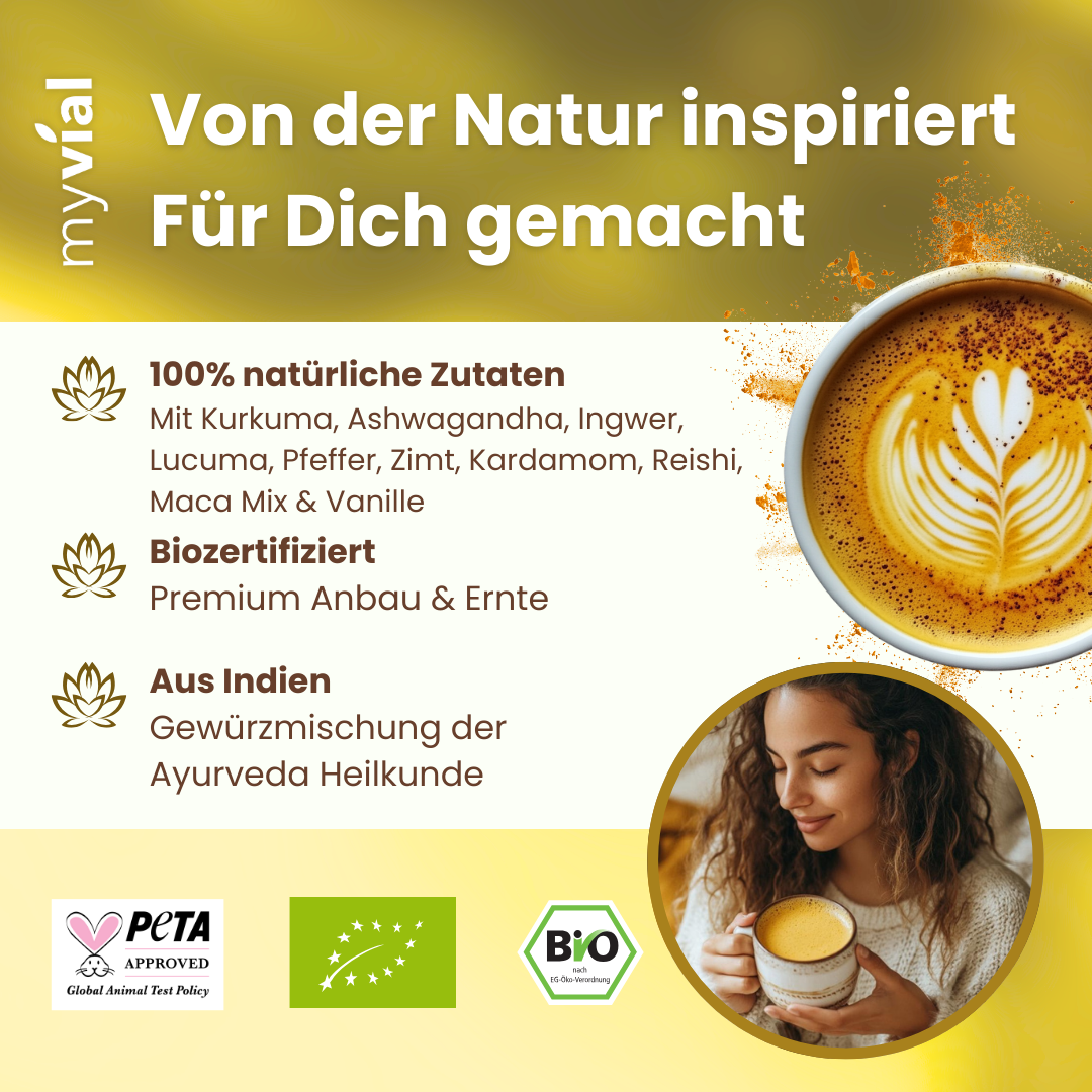 Bio Goldene Milch Latte mit 10 ayurvedischen Superfoods