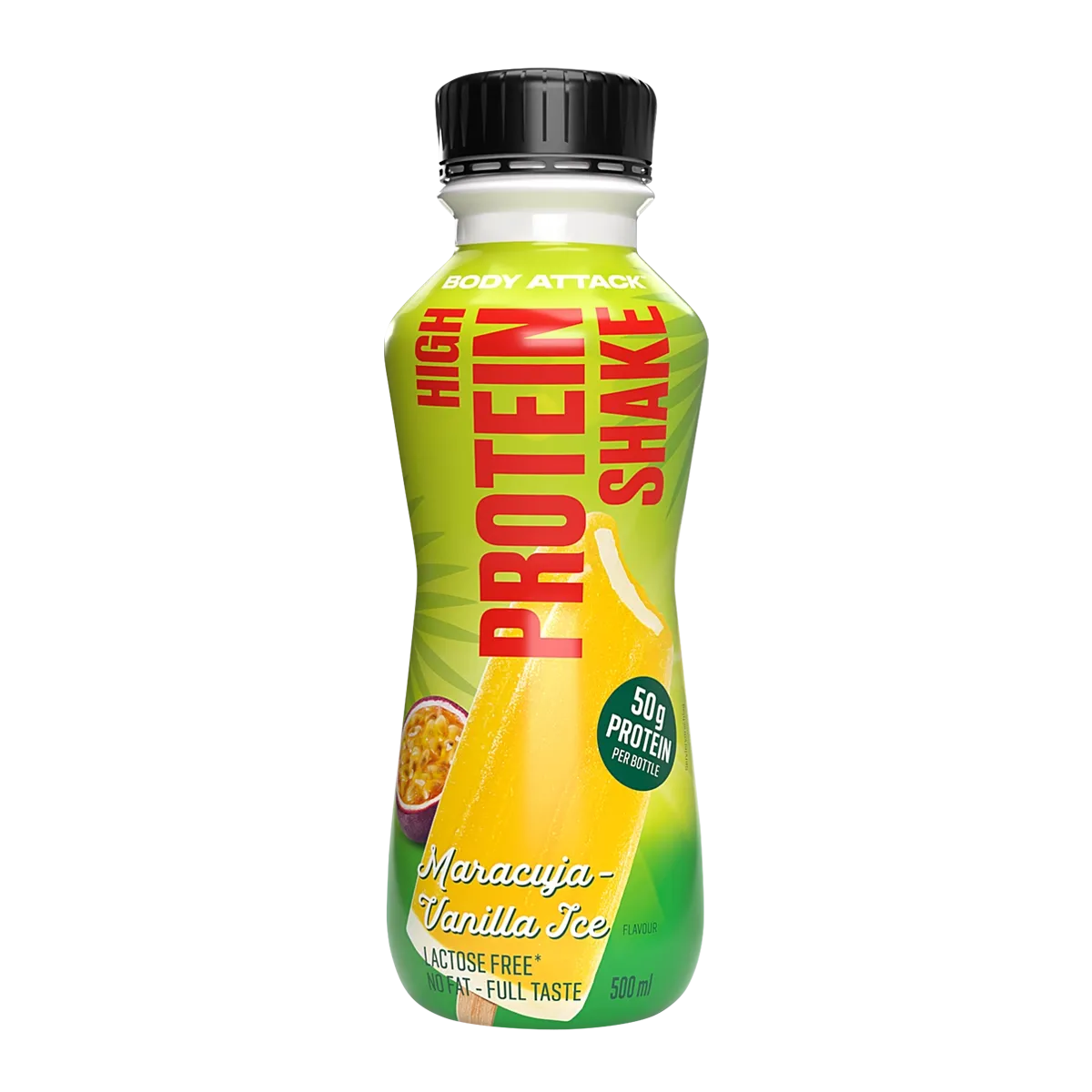 Body Attack High Protein Shake 500ml Flasche Maracuja Vanilla Ice